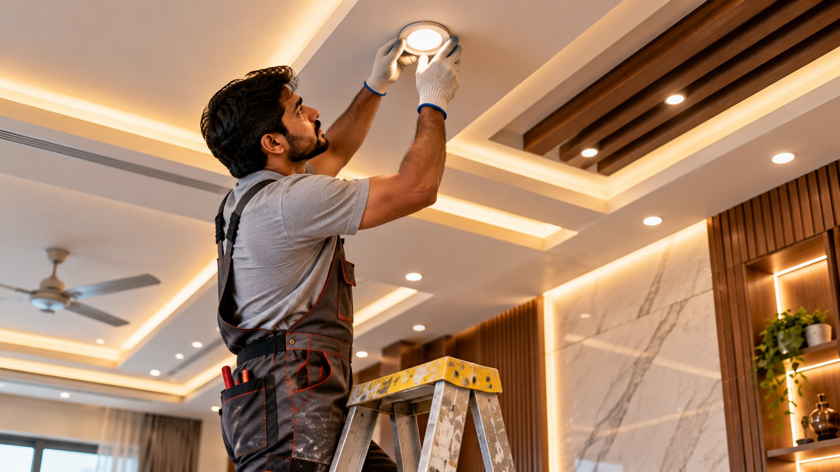 False ceiling installation in progress