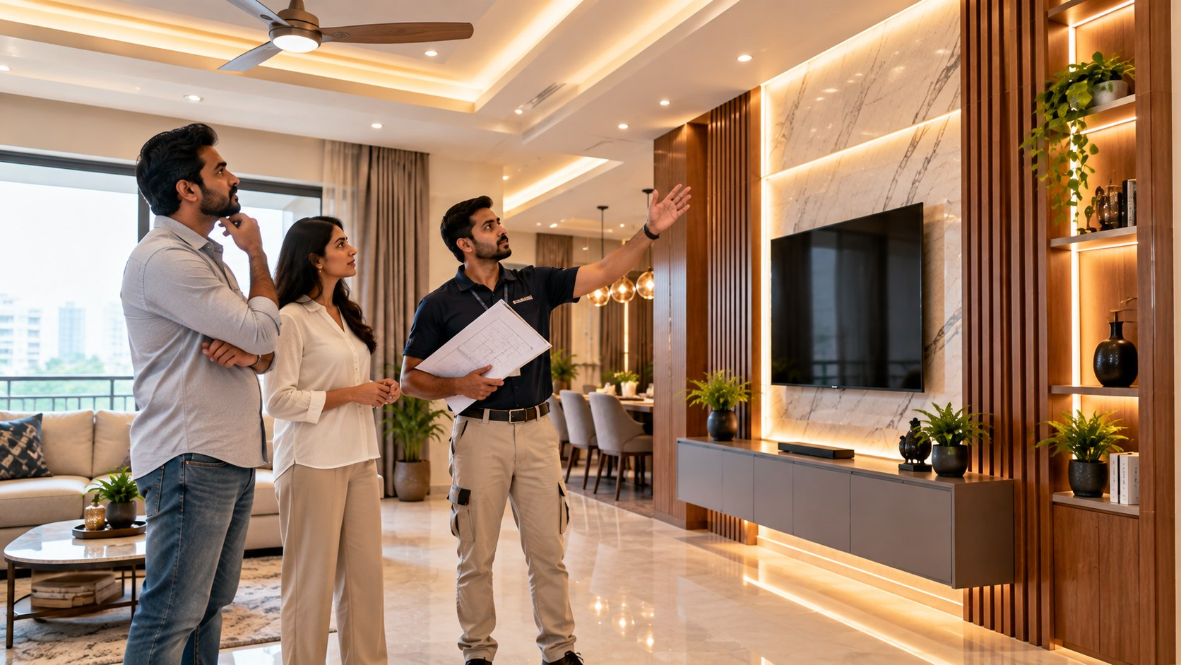 Interior project walkthrough with homeowners and a project representative